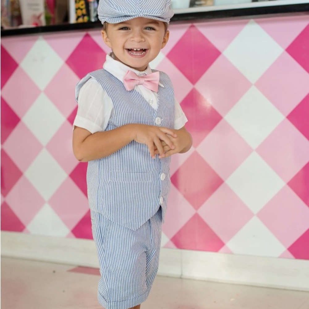 NEW - Boys seafoam green seersucker vest